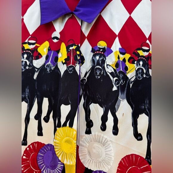 Escada Vintage 1990s 100% Silk Jockey Prize Ribbon Button Down Blouse Size 38 - Picture 6 of 6